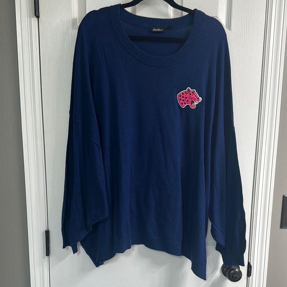 Lovesick Navy Blue Blouse with Pink Patch